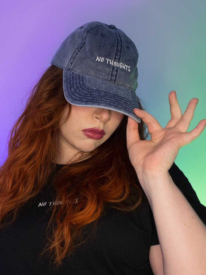 embroidered no thoughts vintage wash cap product image (1)