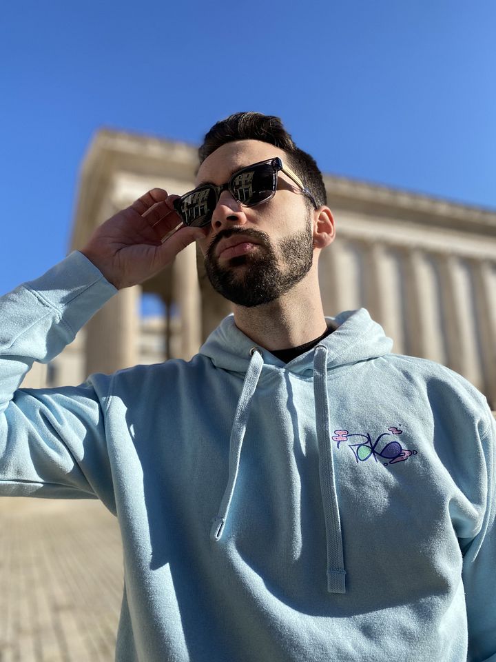 Hoodie bleu/blanc "Nuages roses" product image (2)