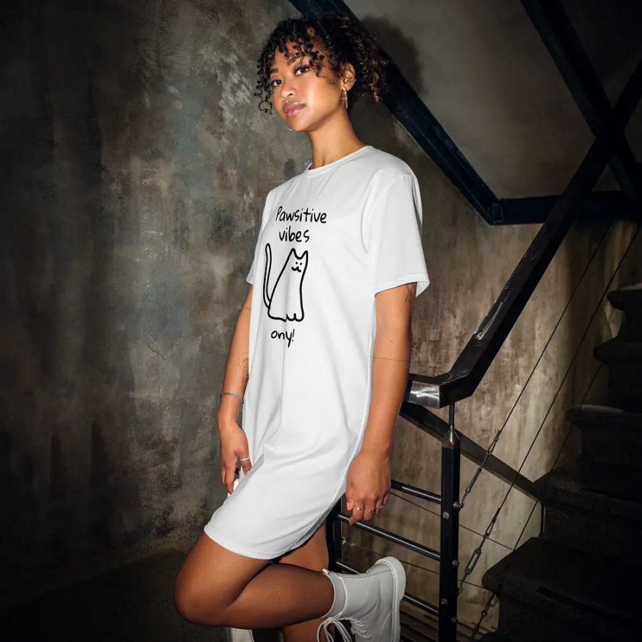 'Pawsitive Vibes Only' Kitty T-Shirt Dress product image (5)