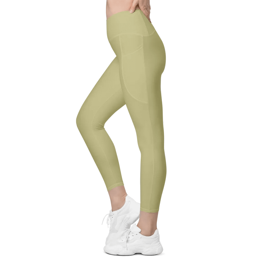 Plain Medium Yellow True Summer Women's High Waisted Premium Crossover Leggings with Pockets by Treasure Pie product image (5)