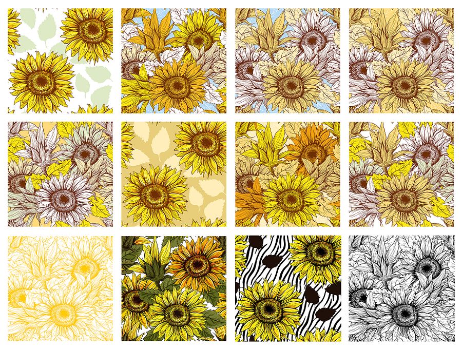 Sunflower Seamless Pattern Bundle, Sunflower Clipart, Autumn Digital Papers Line Art product image (3)