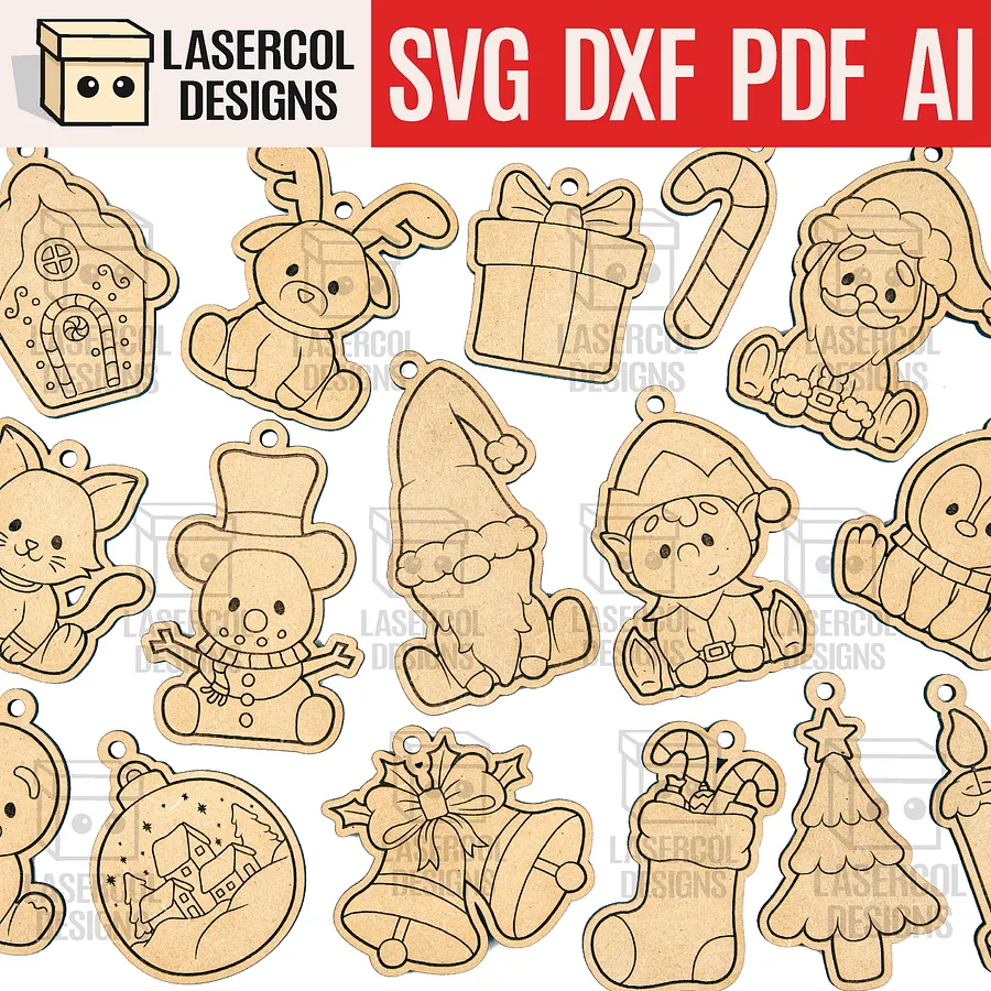 Christmas Ornaments Mega Bundle (12 Sets, +120 Ornaments) - Laser Cut Files product image (4)