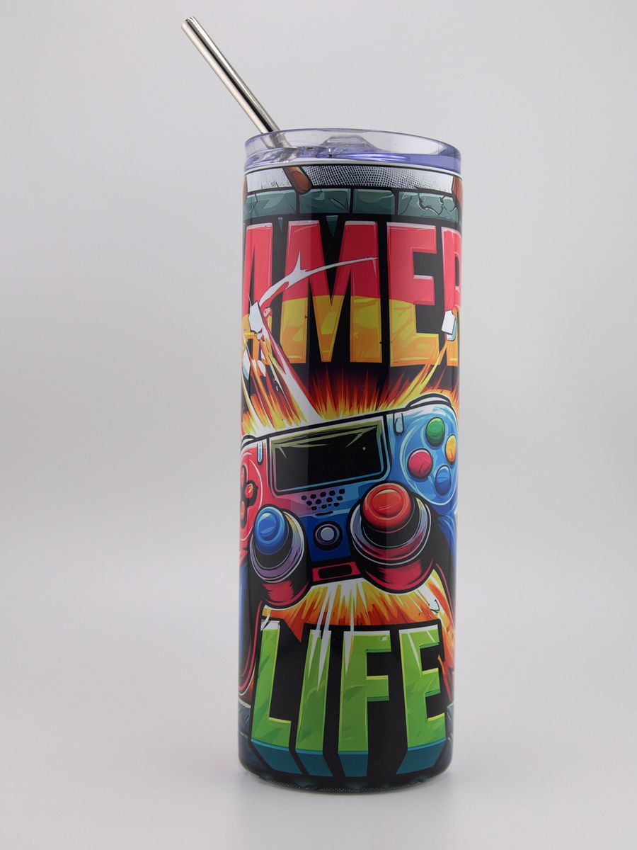 20oz Gamer Life Tumbler with Metal Straw product image (1)
