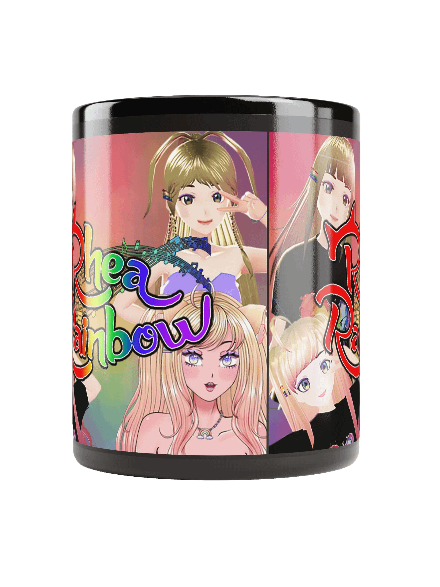 🌈Rhea Rainbow "POGgression" Black Glossy Mug! ☕🎶 product image (10)