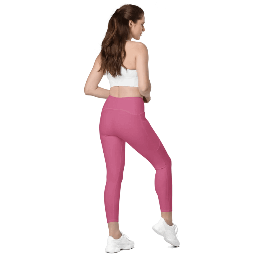 Plain Muted Blush Pink True Summer Women's High Waisted Premium Crossover Leggings with Pockets by Treasure Pie product image (8)