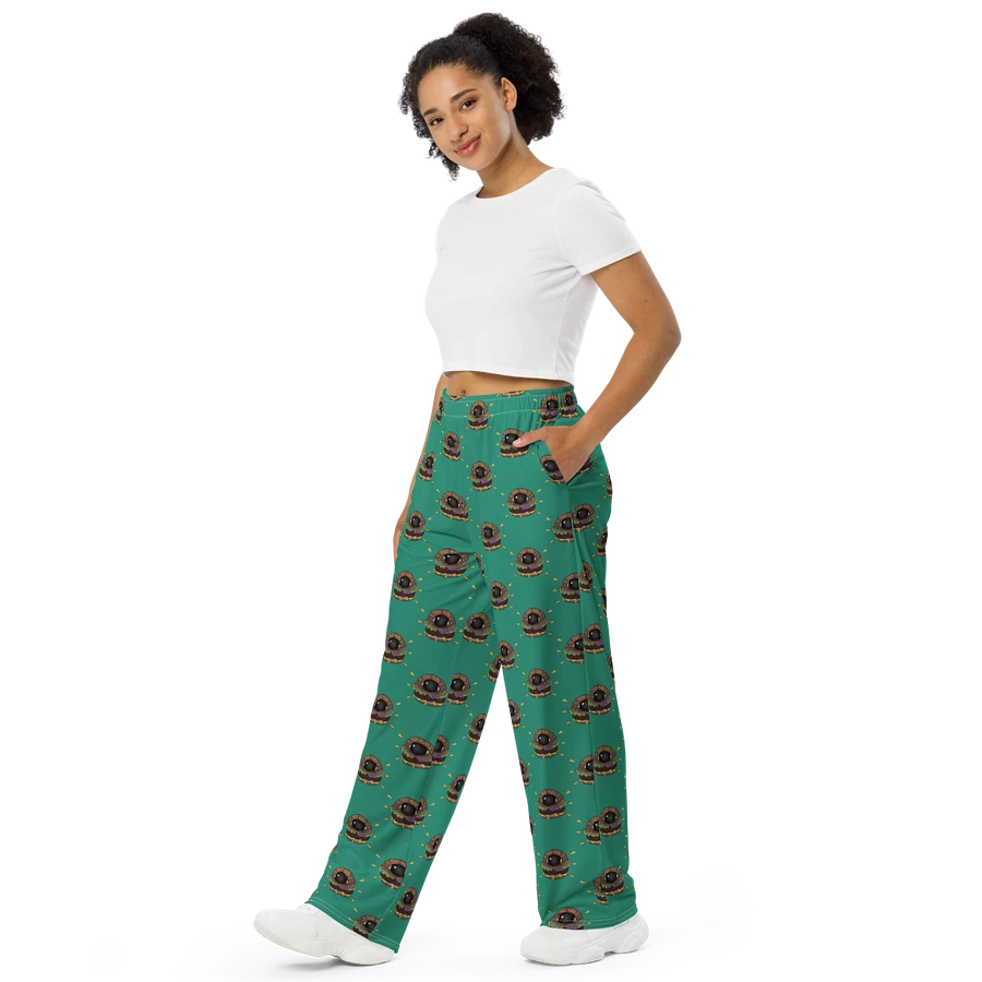 Forest Green All-Over Eye Burger Unisex Wide-Leg Pants product image (1)