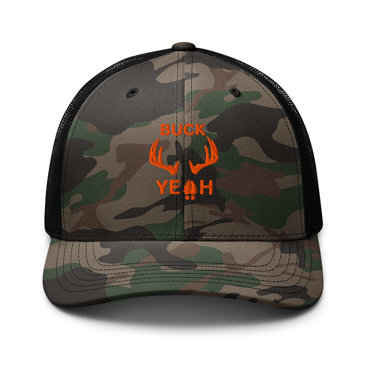 BUCK YEAH camo hat with orange design product image (1)