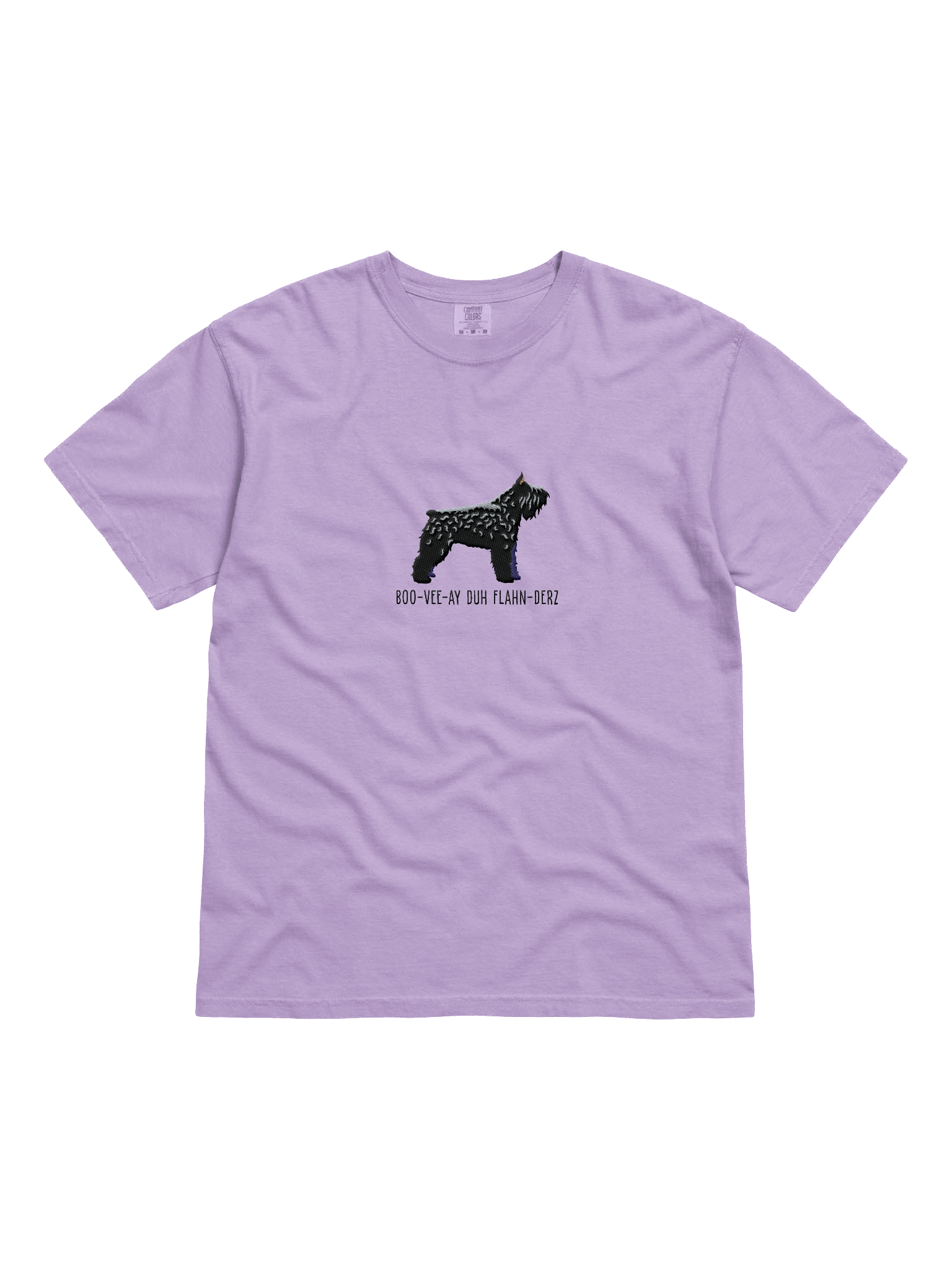 Boo-Vee-Ay Duh Flahn-Derz T-Shirt(Embroidered) of a Bouvier des Flandres(Black, Cropped Ears) product image (4)