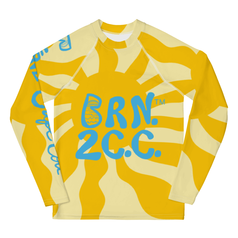 YOUTH | Rash Guard | BRN.2C.C.™ Front Graphic | BOURNE to Cape Cod™ Sleeve & Back Logo | Coastal Swim Shirt for Kids | UV Protection Activewear | Blue Logo | Wavy Sunshine product image (1)