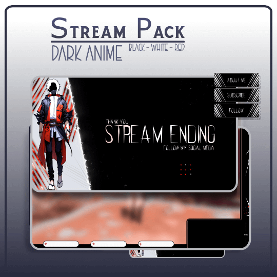 [FREE] ANIMATED Dark Anime Black White Stream OVERLAY Pack, Anime Overlay, Dark Anime twitch overlay, Anime black white Overlay, Screens Overlays product image (1)