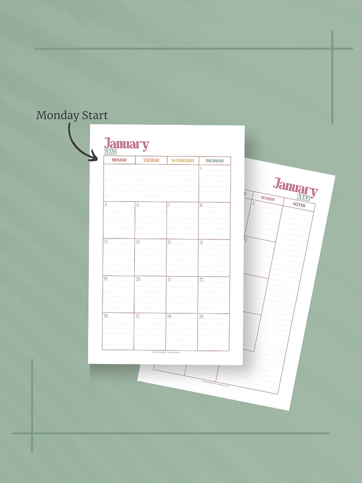 Summer Garden 2026 Calendar - 2 Pages per Month, Monday Start, Half Letter Size product image (2)