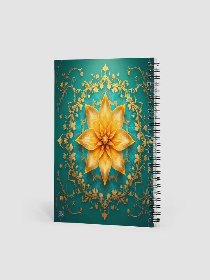 Golden Jasmine Mandala Spiral Notebook – Elegant Turquoise & Gold Floral Design product image (2)