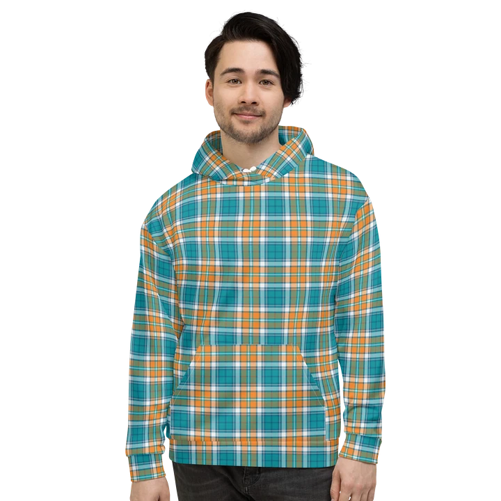 Turquoise and Orange Sporty Plaid Hoodie product image (2)