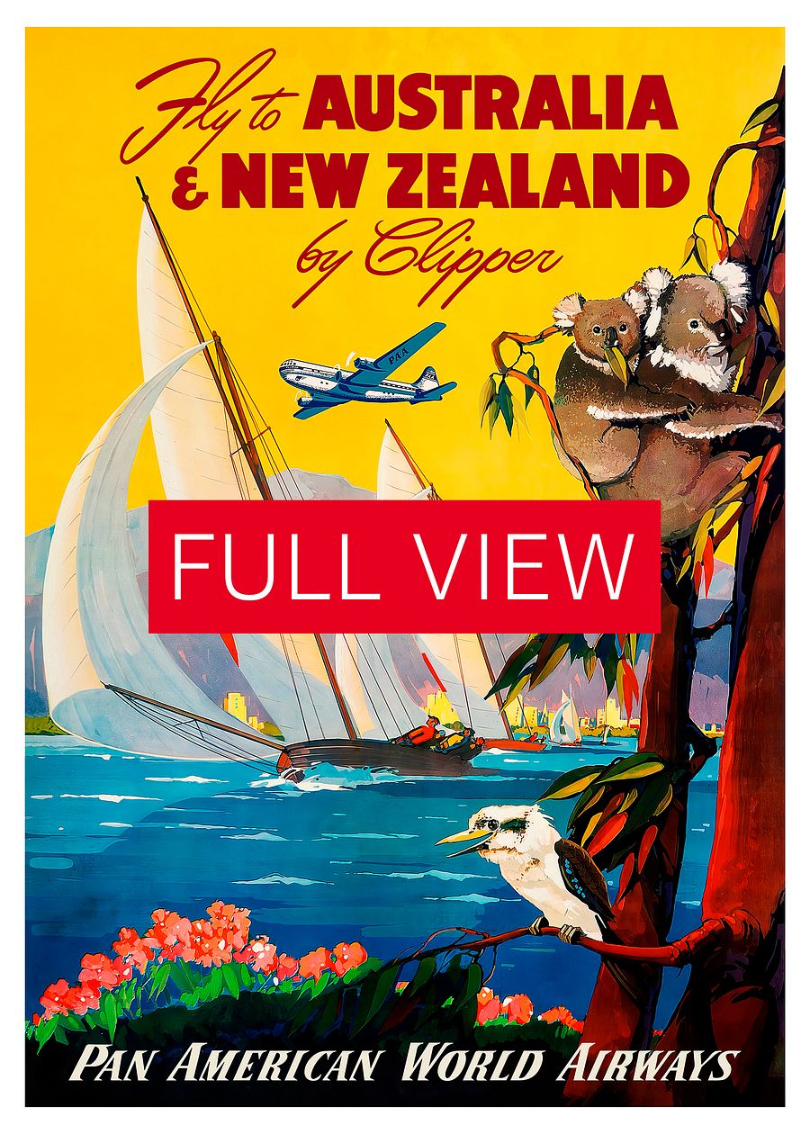Australia & New Zealand by Clipper, 1950s (Pan American poster) — vintage travel poster, retro travel art, propaganda poster product image (3)