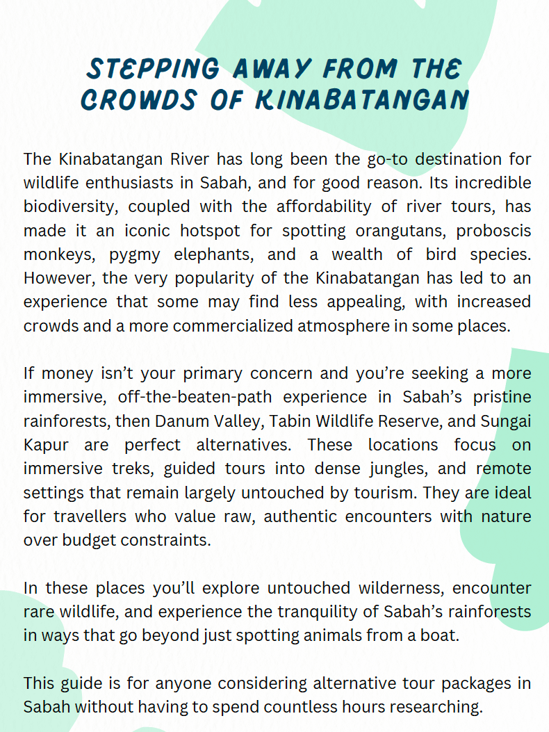 A Guide to Discovering Wildlife Beyond the Boats of Kinabatangan: Danum Valley, Tabin Wildlife Reserve, and Sungai Kapur product image (2)