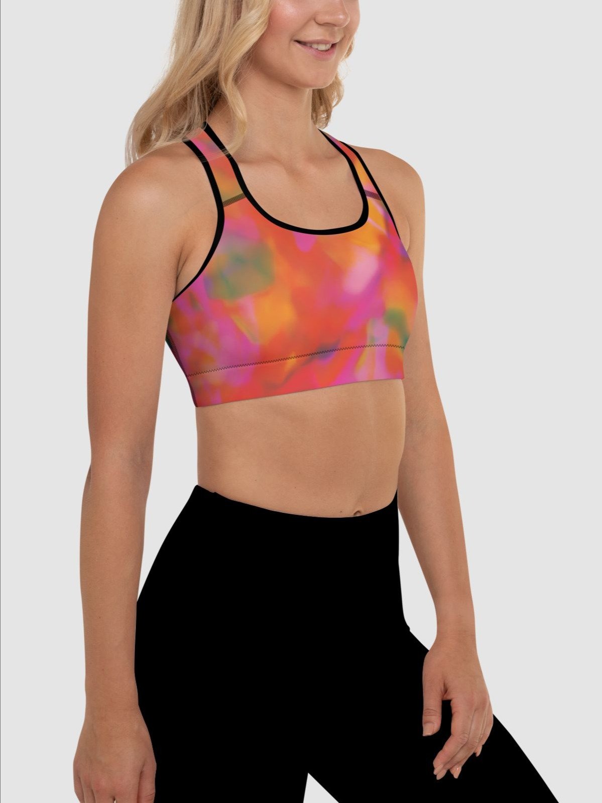 Printed Sport Bra "Trendy Vibrant Pink Orange Tie Dye" product image (5)