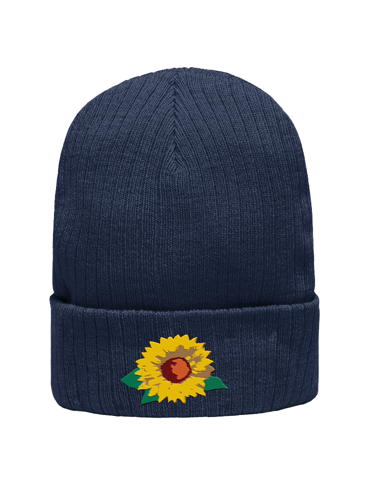 Eco-Friendly Sunflower Embroidered Ribbed Knit Beanie product image (3)