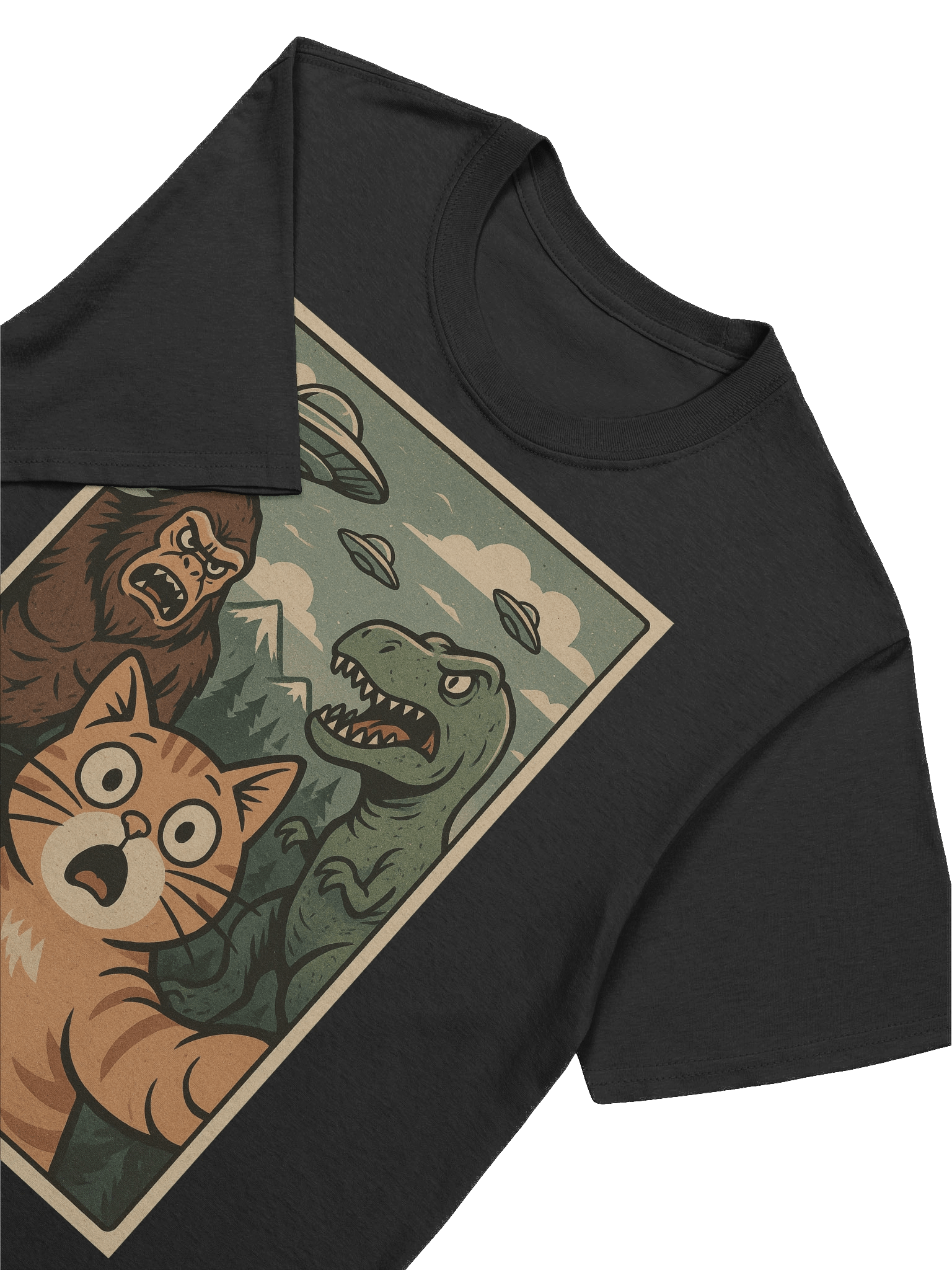 Surprised Cat UFO T-Rex Bigfoot T-Shirt product image (7)