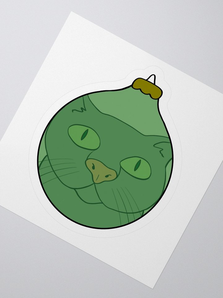 Curious Cat Christmas Kiss Cut Sticker (Green) product image (2)