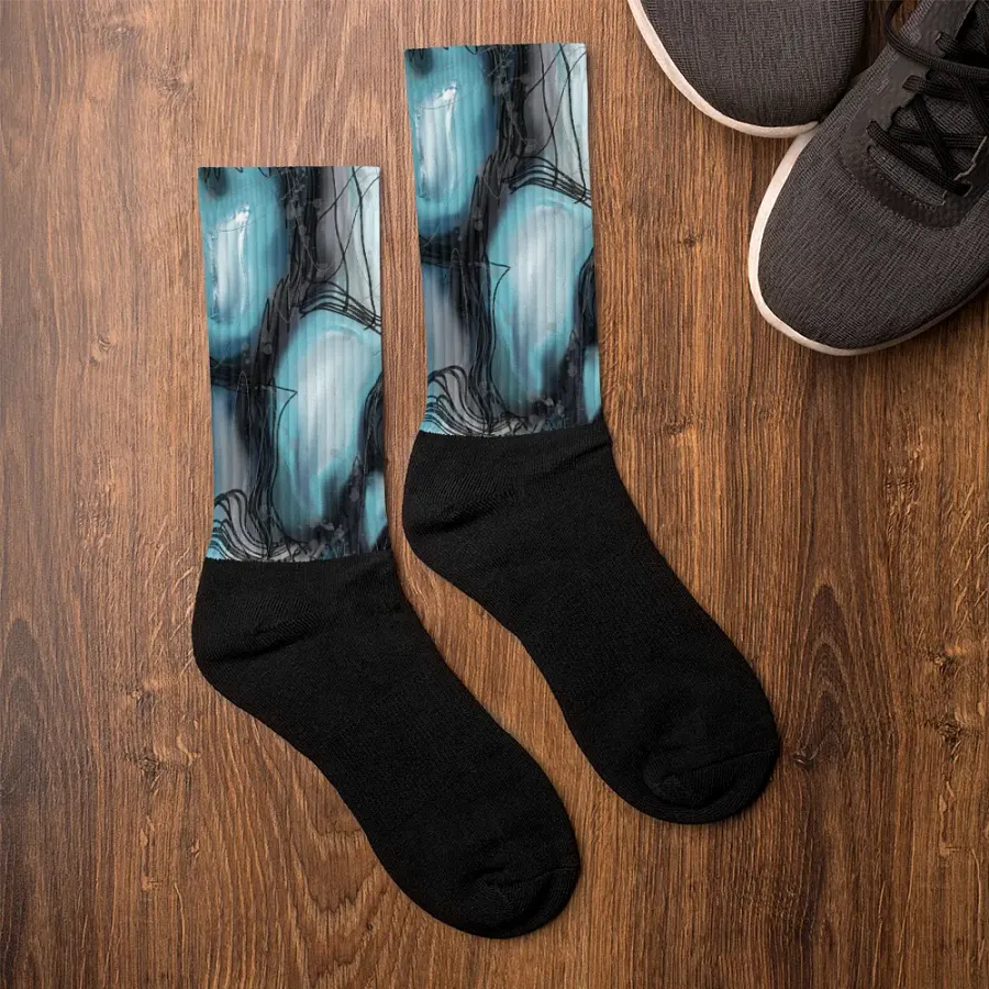 Abstract, art, socks, blue white, gray, black product image (8)