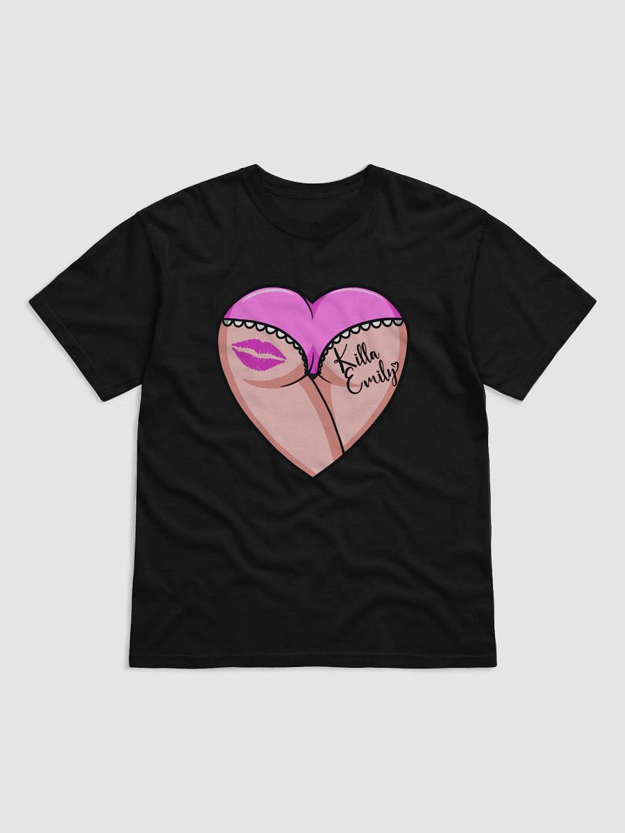 UNISEX KILLA_EMILY LIGHT PINK HEART BUTT LOGO BLACK TEE product image (1)