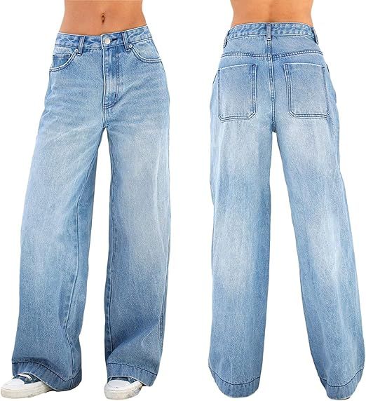 Women's Wide Leg Boyfriend Jeans - Straight Leg Denim Pants - Low Rise Baggy Casual Loose Jeans product image (2)