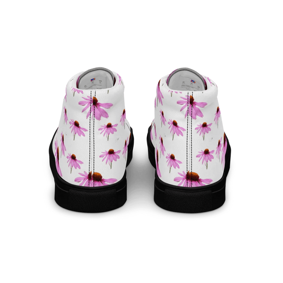 Abstract Delicate Pink Repeating Cone Flowers Women's Black Toe High Top Canvas Shoes product image (2)