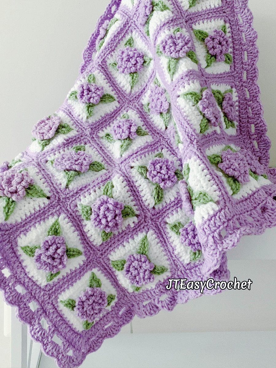 Lavender Flower Granny Square Baby Blanket Crochet Pattern, PDF Instant Download product image (11)