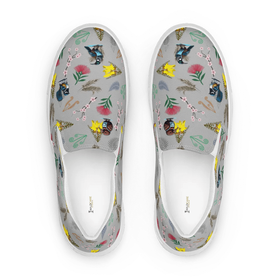 NZ Blooms and Birds Slip-On Canvas Shoes (Grey) product image (5)