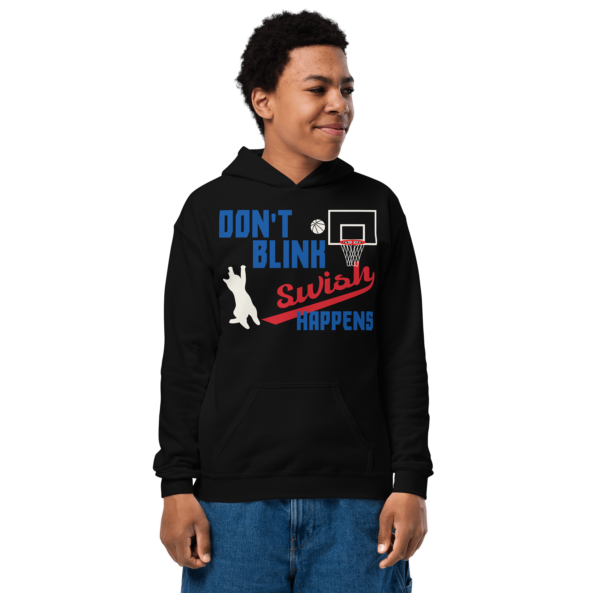 Basketball Cat (DON'T BLINK, Swish HAPPENS) - Unisex Youth Hoodie product image (1)
