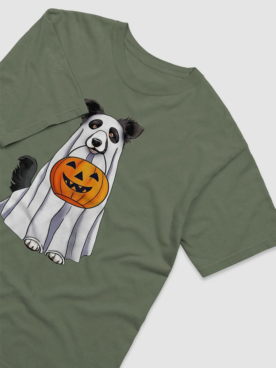 Border Collie Halloween Tee | Funny Halloween Border Collie Wearing a Ghost Costume with Pumpkin Basket product image (3)