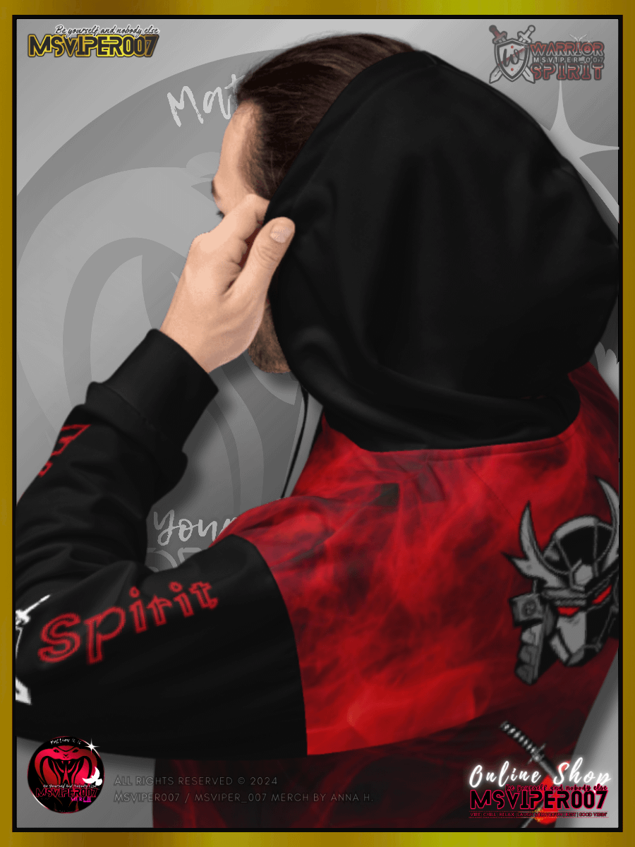 Hoodie - MsViper007's "Warrior Spirit" (crimson /V2/) [AOP] - Cozy Hoodie By Anna H. product image (10)