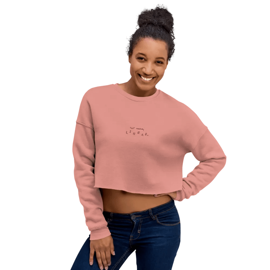 *not* mentally linear. (pink thread) embroidered fleece crop crew product image (29)