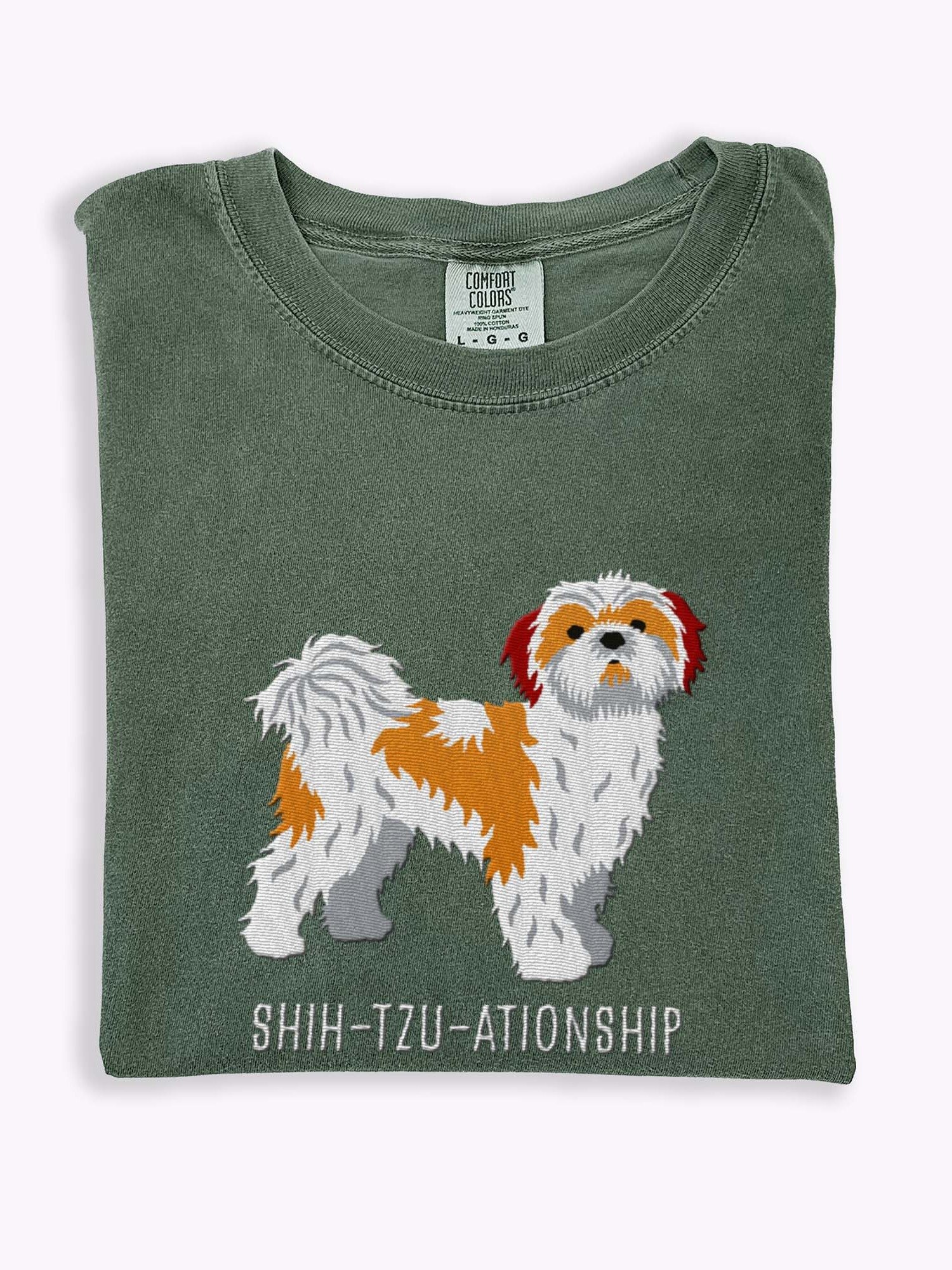 Shih-Tzu-ationship T-Shirt(Embroidered) of a Shih Tzu(Brown & White) product image (1)