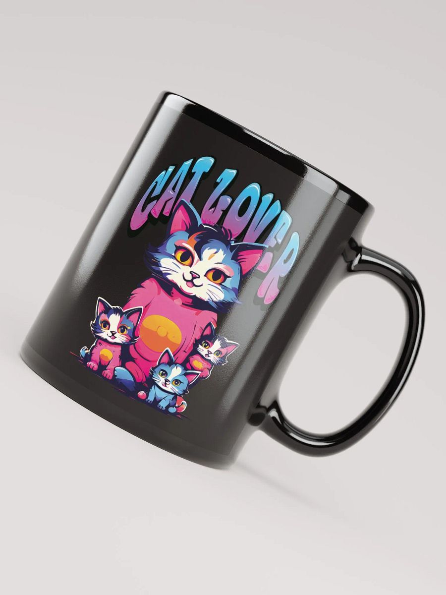 Cat Lover Black Glossy Mug | Adorable Mother Cat and Kittens Design |Double-Sided Print| Perfect Gift for Cat Enthusiasts and Cat Moms product image (4)