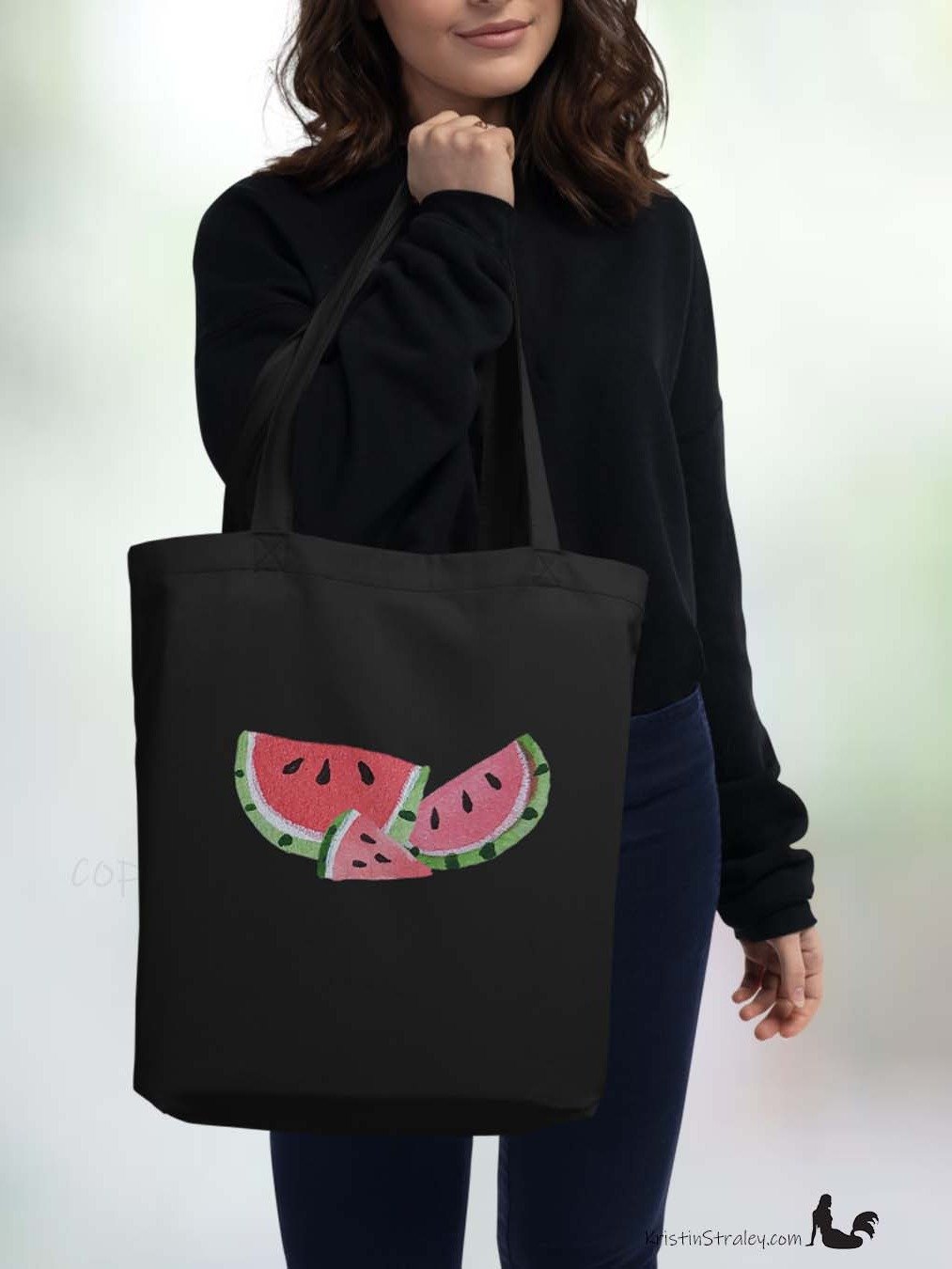 Juicy Watercolor Watermelons Eco Cotton Reusable Tote Bag product image (5)