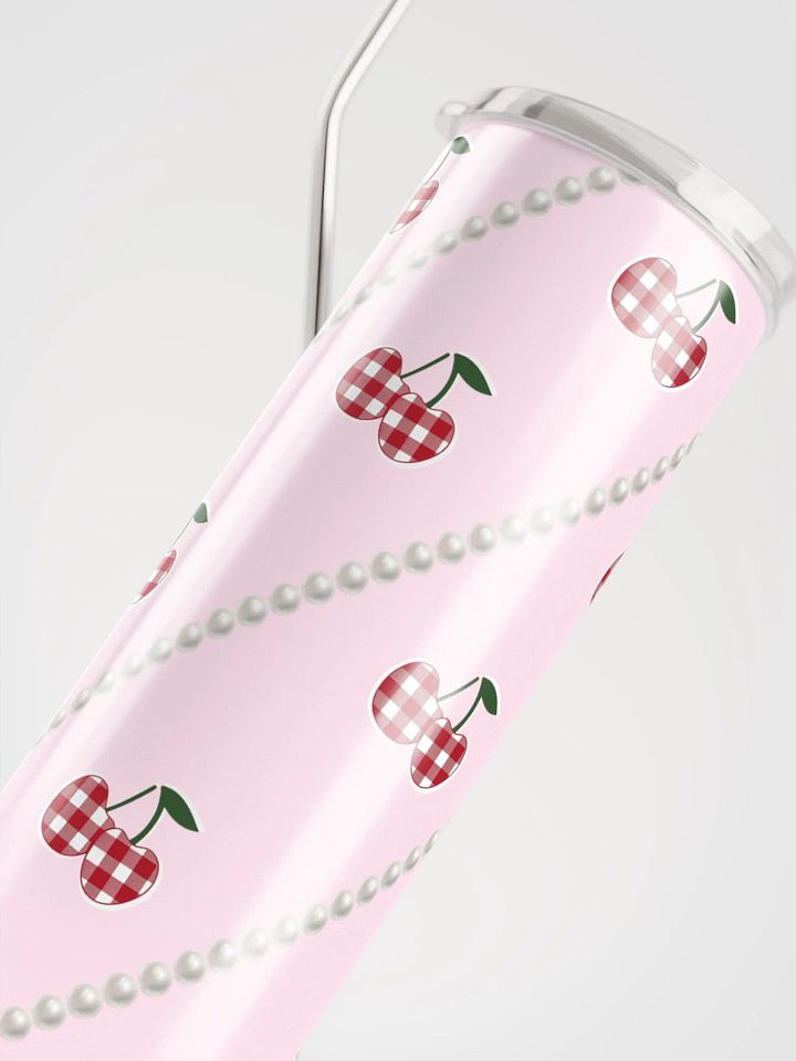 Pink Gingham Cherry Stainless Steel Tumbler With Pearl Accents product image (2)