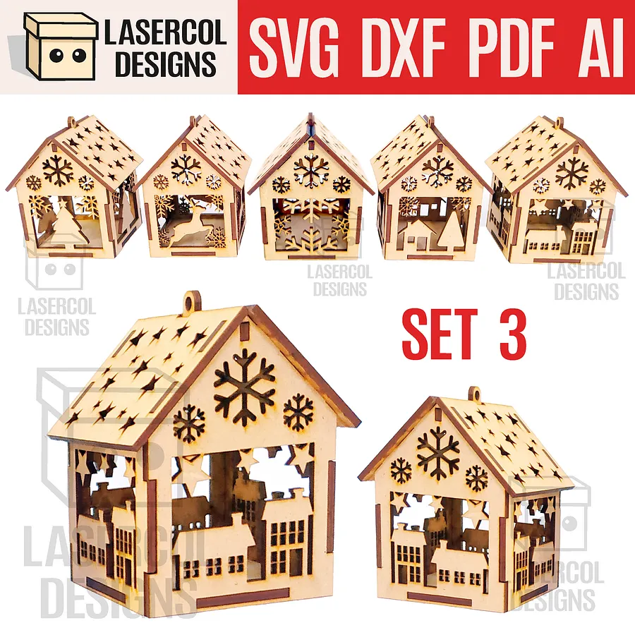 Christmas House Ornaments Bundle (Set 1-2-3-4) - Laser Cut Files product image (5)