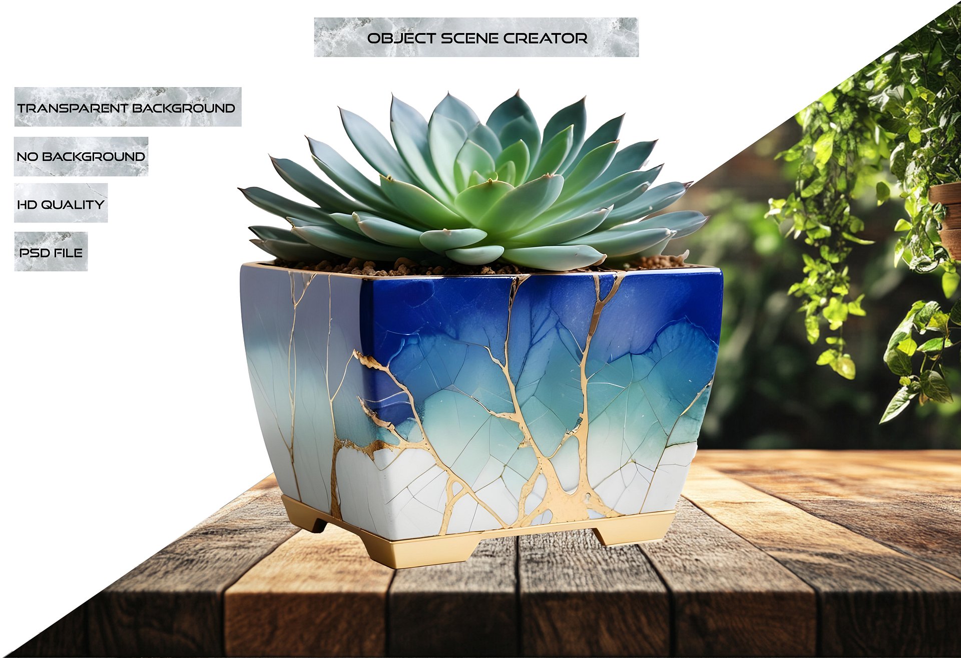 Kintsugi Elegance – Blue and White Ceramic Pot PNG product image (2)