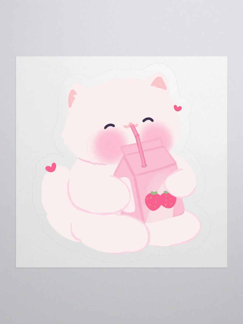 Strawberry Juice White Cat Sticker