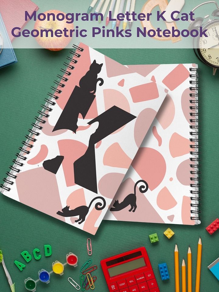 Monogram Letter K Cat Lover Geometric Pinks Notebook product image (1)