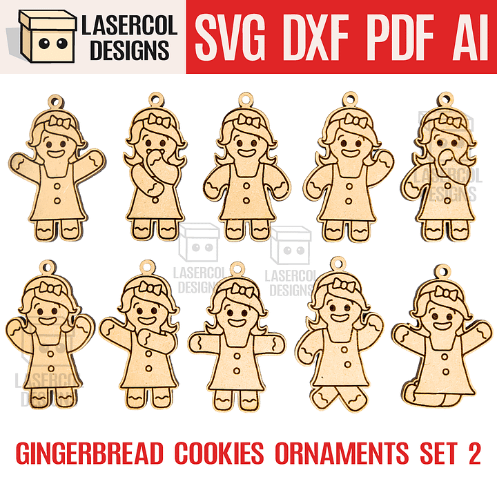 Gingerbread Cookies Christmas Ornaments Set 2 - Laser Cut Files product image (1)