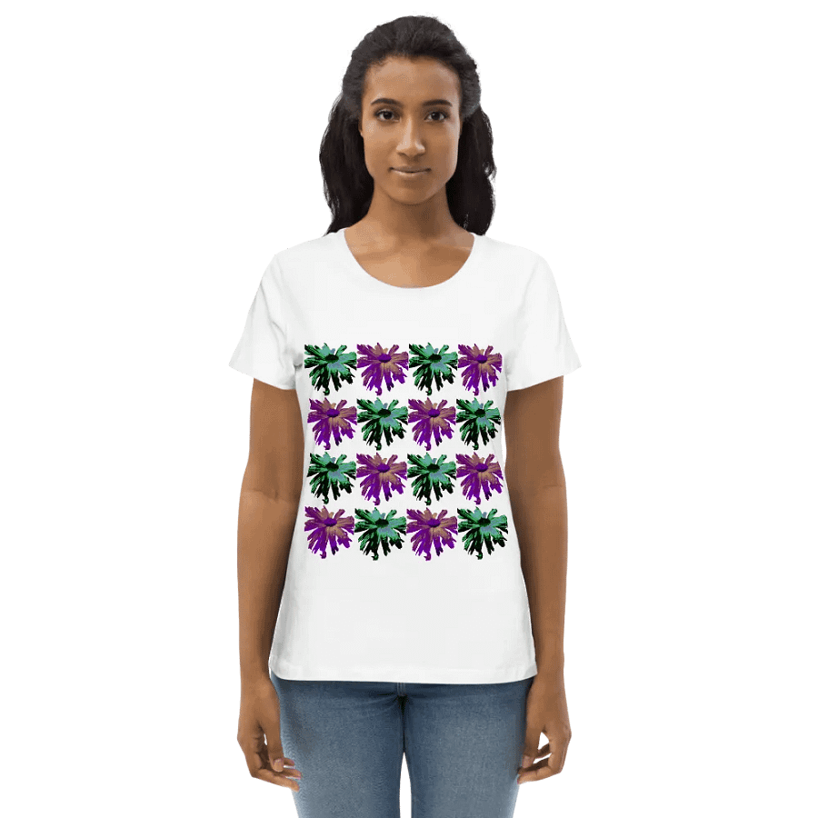 Abstract Green and Hibiscus Daises Ladies T Shirt product image (3)