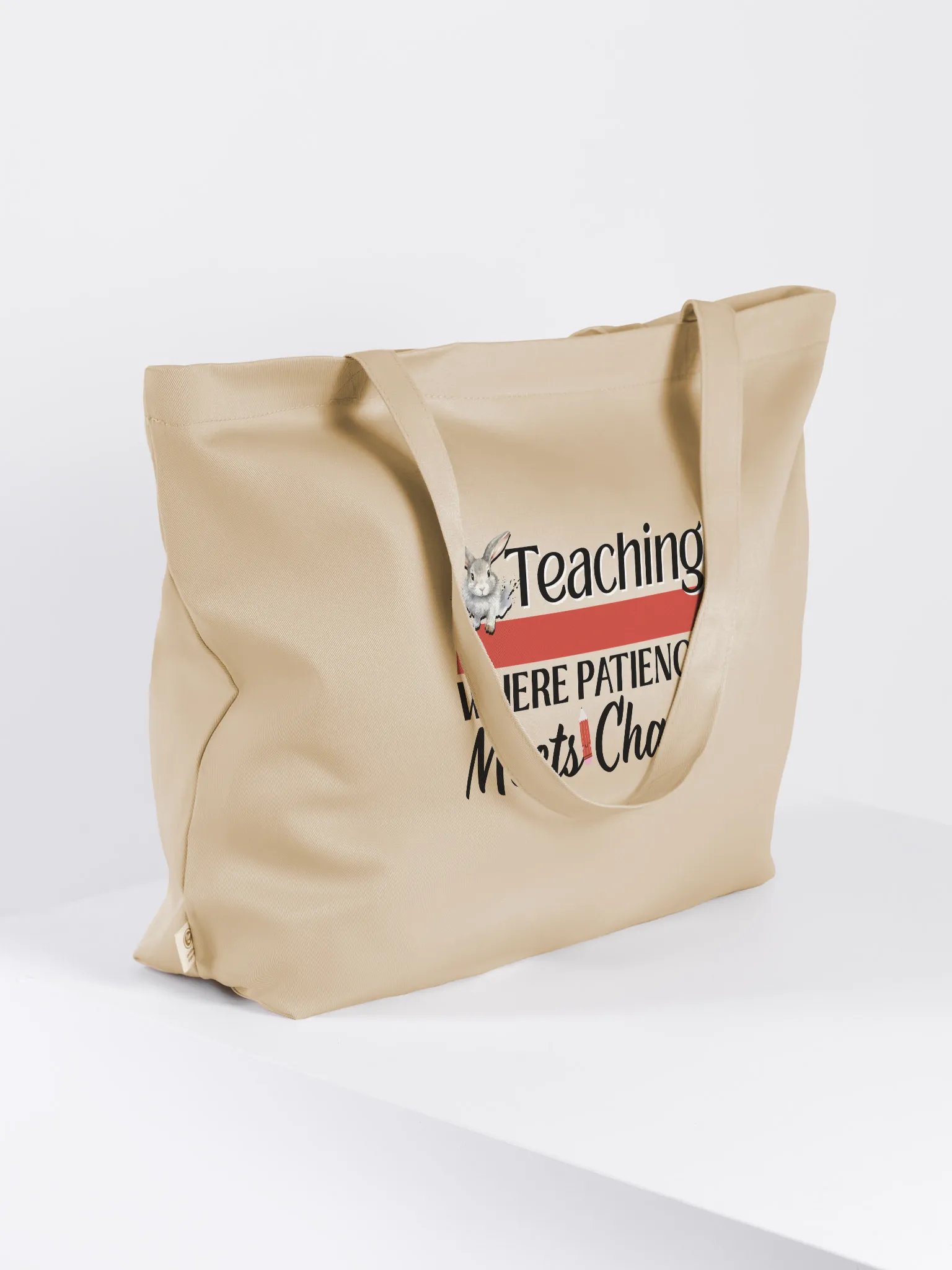 Bunny Teaching Where Patience Meets Chaos, Teacher Eco Tote Bag - Cream product image (3)
