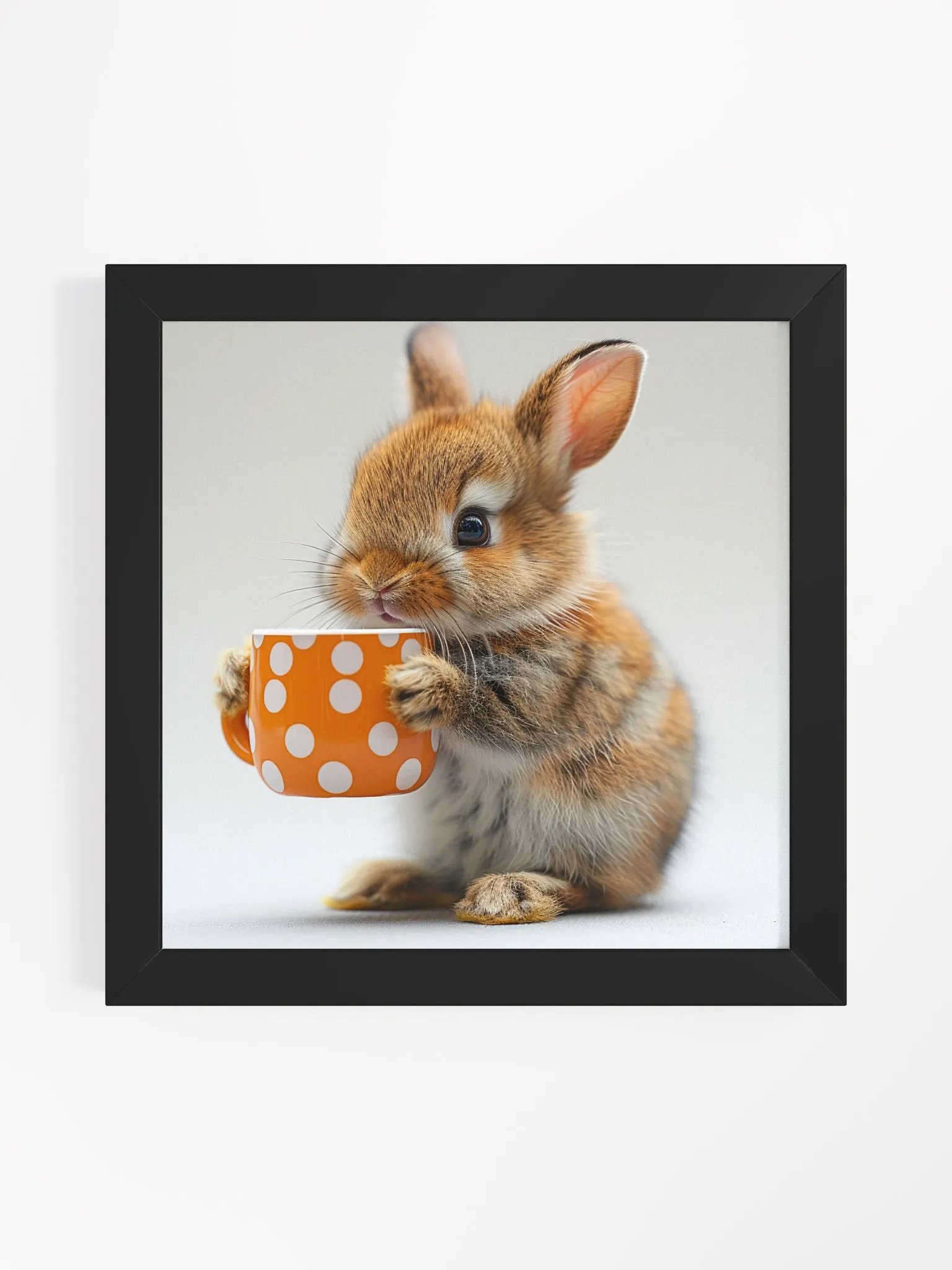 Cute Coffee Lover Baby Bunny Framed Wall Art product image (1)