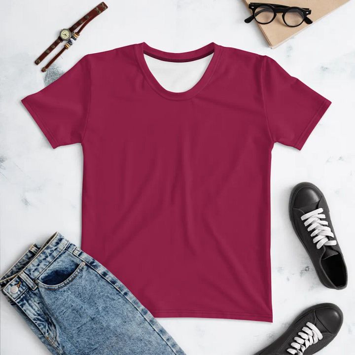 Plain Dark Red True Summer Women's Crewneck Polyester Heavyweight Premium T-Shirt by Treasure Pie product image (1)