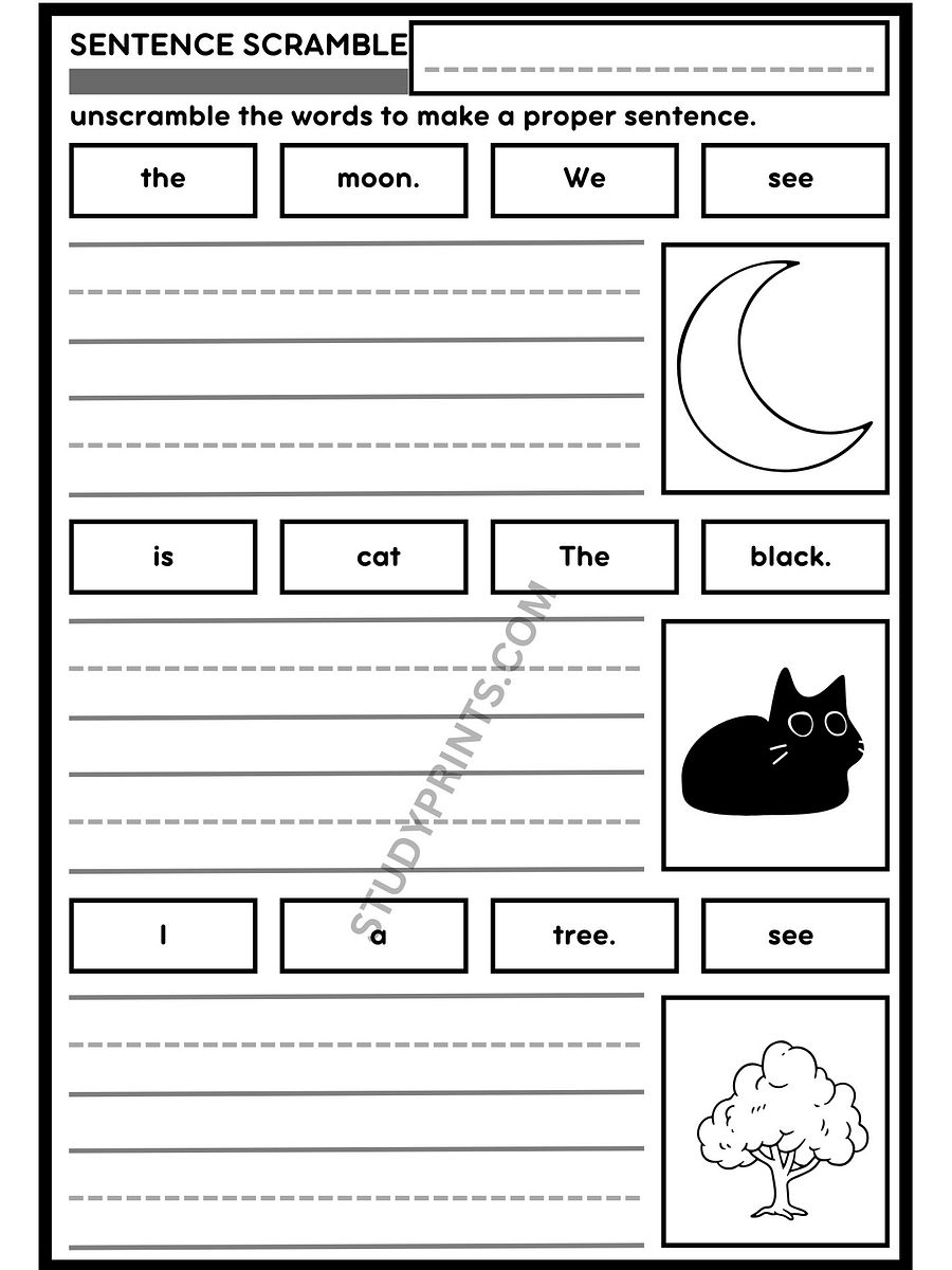 sentence scramble WORKSHEETS for KINDERGARTEN printable product image (5)
