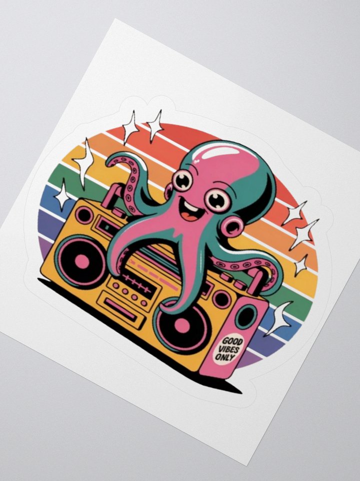 Retro 80s Octopus on Boombox Sticker - Good Vibes Only - Vibrant Rainbow Design product image (5)
