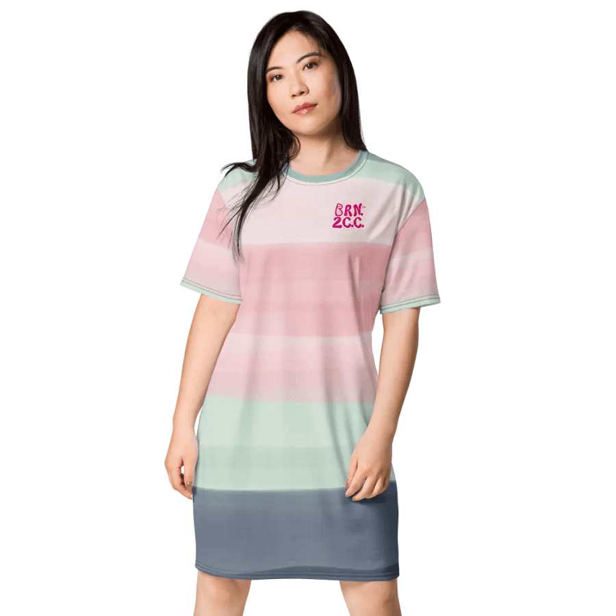 BOURNE to Cape Cod™ | Horizon Stripe T-Shirt Dress | Soft Coastal Layers | Pink, White & Gray product image (1)