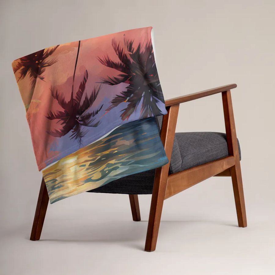 Beach Sunset Island Palm Trees Scenic Throw Blanket product image (7)